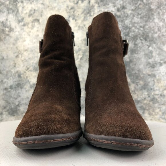 Strictly Comfort Women's Size 8M Brown Suede Side Zip High Heel Ankle Booties - Picture 2 of 14